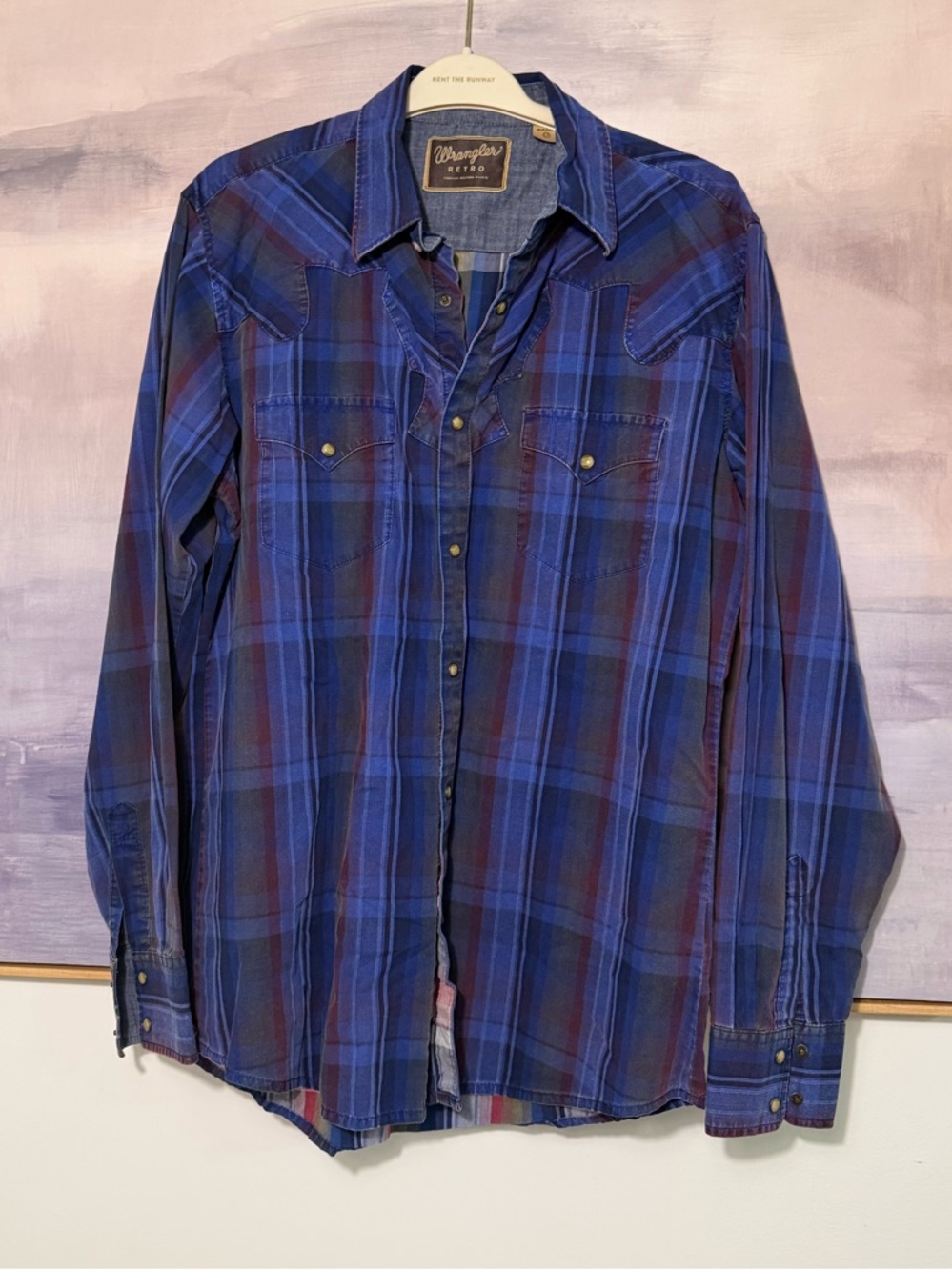 Wrangler‎ Retro Tall Blue Plaid Long-Sleeve Button-Down Western Shirt